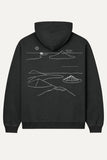 washed black organic hoodie island lines chaos and creativity