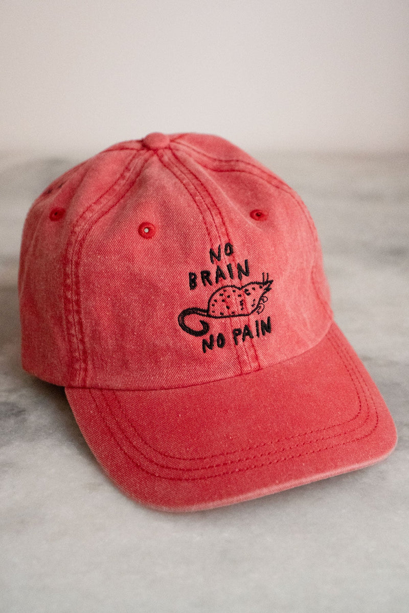 No Brain No Pain Dad Hat Vintage Red