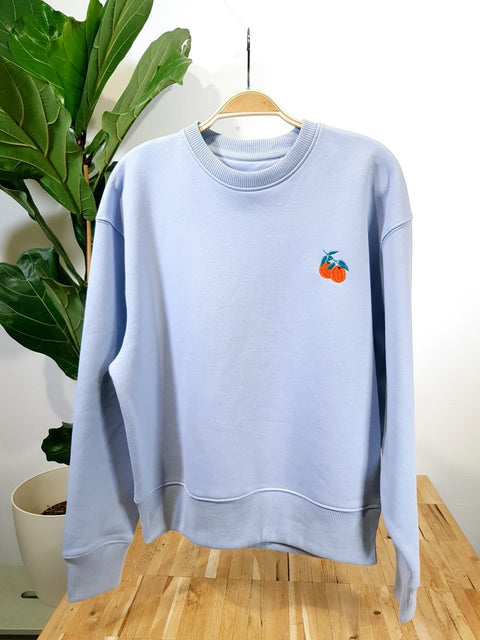 oranges serene blue unisex organic cotton sweater te koop bij Almost Summer Amsterdam 10970