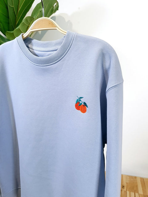 oranges serene blue unisex organic cotton sweater te koop bij Almost Summer Amsterdam 10970