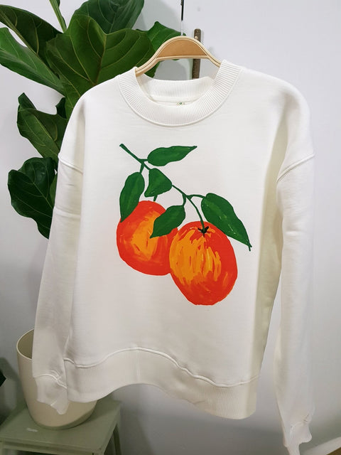 oranges white organic cotton womens sweater te koop bij Almost Summer Amsterdam 10440