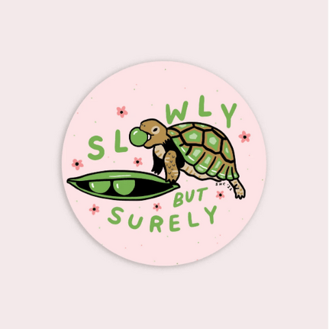 Slowly but Surely peas Vinyl Sticker te koop bij Almost Summer Amsterdam 10044