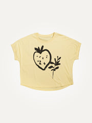Fruit salade rolled sleeve women's butter yellow  t-shirt
