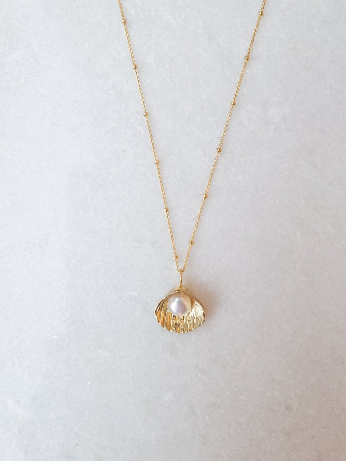 A pearl in a shell necklace te koop in de webshop van Almost Summer Amsterdam