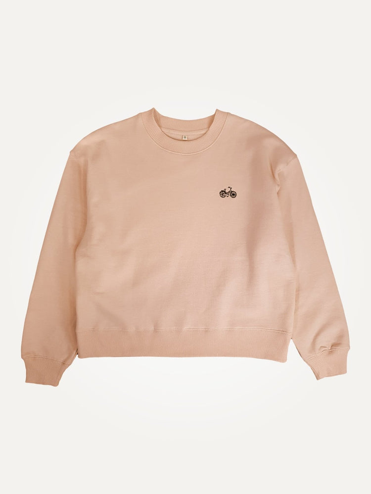 fiets mini misty pink organic cotton womens sweater te koop in de webshop van Almost Summer Amsterdam
