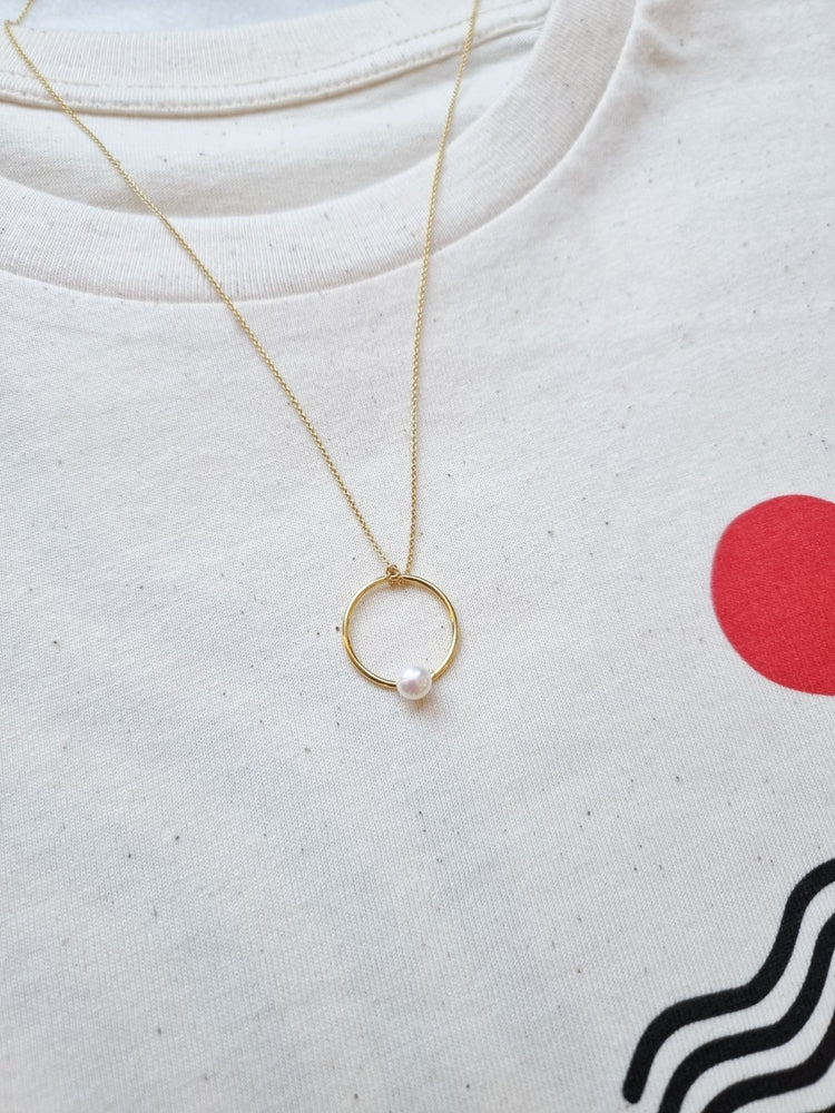 freashwater pearl on ring necklace te koop in de webshop van Almost Summer Amsterdam
