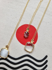 little flower and square stone necklace te koop in de webshop van Almost Summer Amsterdam