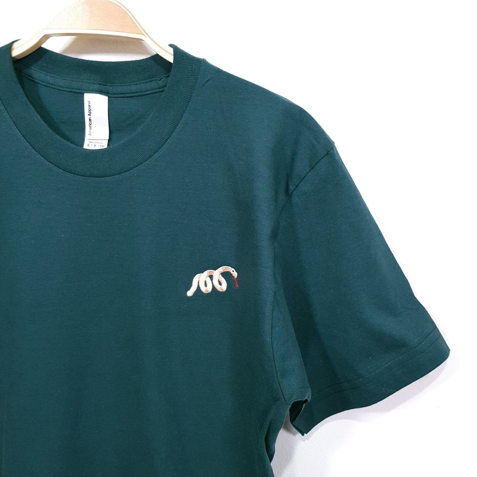 mini snake glazed green unisex organic cotton t-shirt te koop in de webshop van Almost Summer Amsterdam