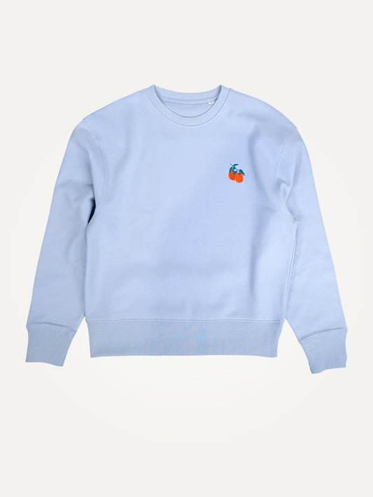 oranges serene blue unisex organic cotton sweater te koop in de webshop van Almost Summer Amsterdam