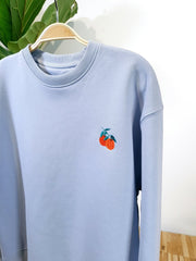 oranges serene blue unisex organic cotton sweater te koop in de webshop van Almost Summer Amsterdam