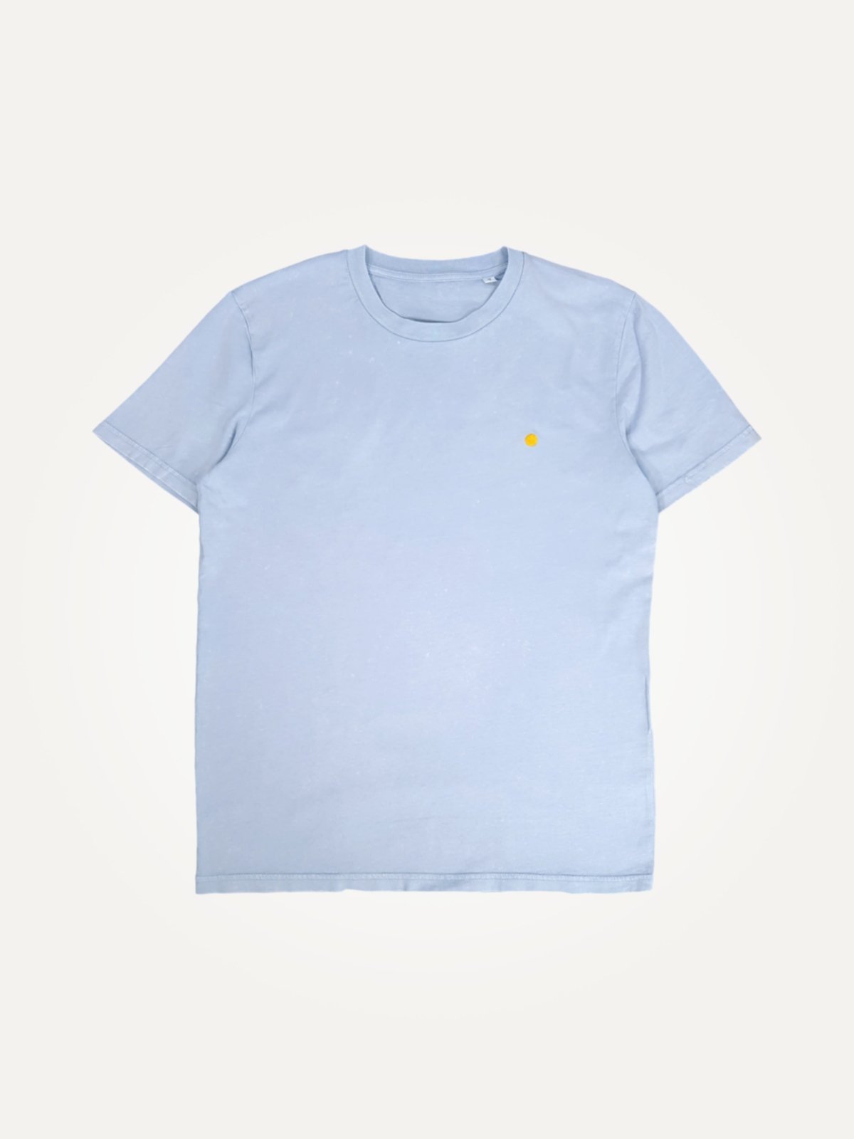 yellow dot G. Dyed Aged Serene Blue Unisex Tees te koop in de webshop van Almost Summer Amsterdam